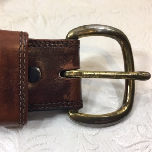 Original Larry Malan's Leegin Brown Leather Stitched Overlay Rodeo Belt Size 44 - Picture 5 of 14